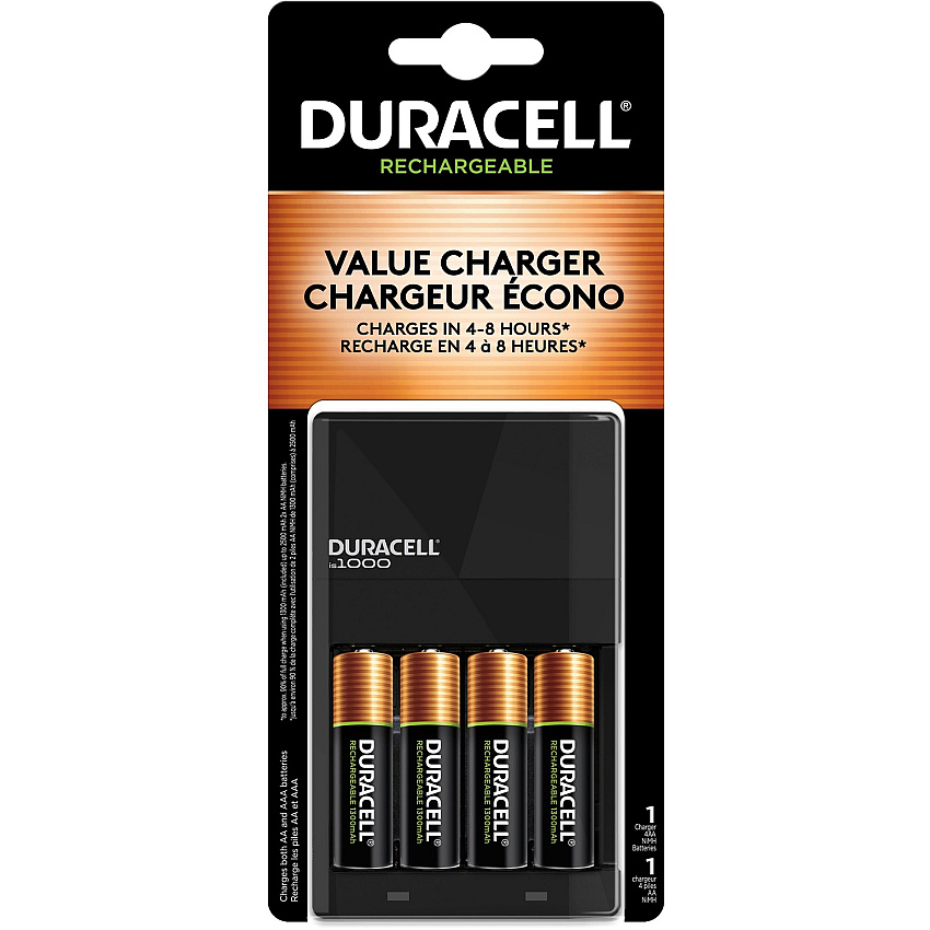 Duracell Ion Speed 1000 Battery Charger 4 / Carton - 8 Hour Charging - 120 V AC, 230 V AC Input - 3 V DC Output - 4 - AA, AAA (CEF14CT)