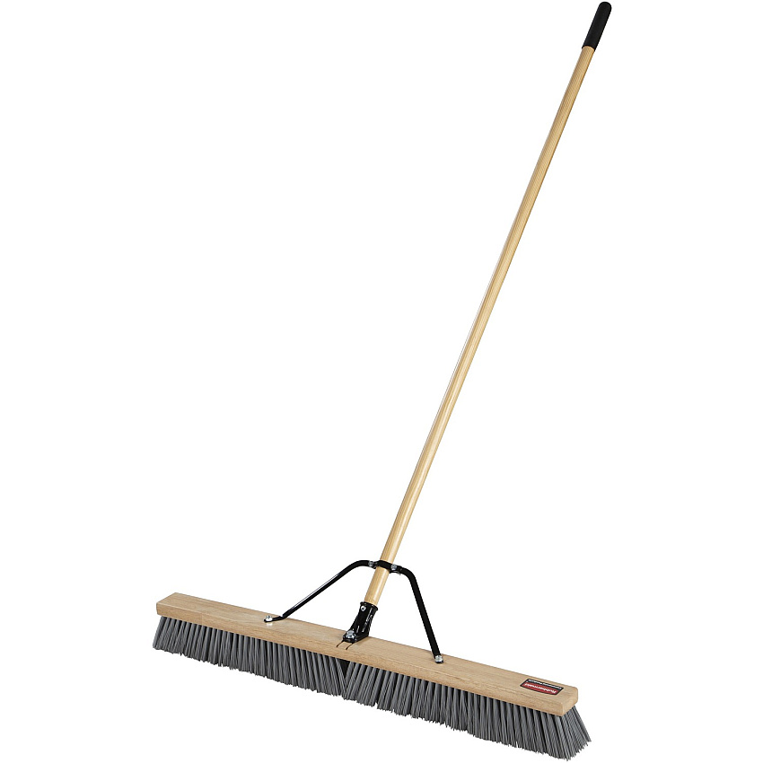 Rubbermaid Commercial Poly Bristle Medium Push Broom 3" Polypropylene Bristle - 1.13" Handle Diameter - Lacquered Wood Handle - 4 / Carton (2040044CT)