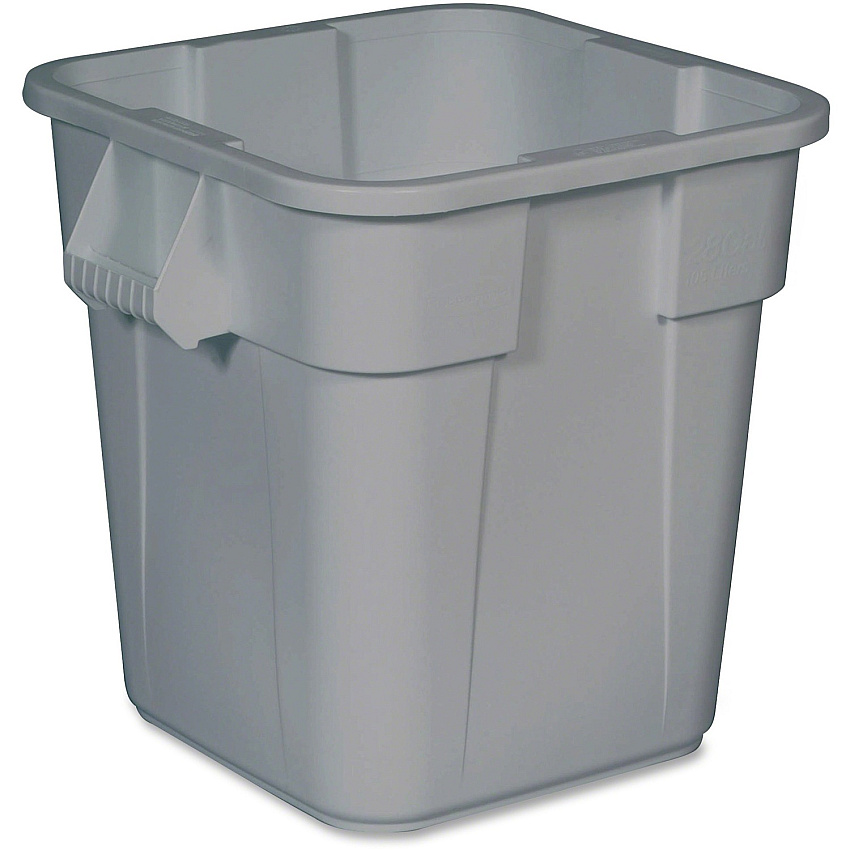 Rubbermaid Commercial Square Brute Container 28 gal Capacity - Square - Sturdy, Handle, Easy to Clean, Rounded Corner - 22.5" Height x 22.5" Width x 21.5" Depth - Plastic - Gray - 6 / Carton (352600GYCT)