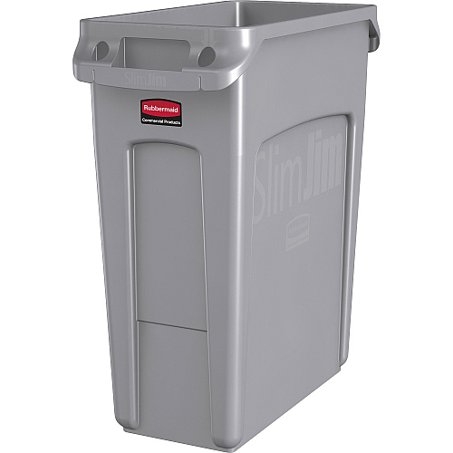 Rubbermaid Commercial Slim Jim Vented Container 16 gal Capacity - Rectangular - Durable, Vented, Sturdy, Weather Resistant, Handle, Lightweight - 25" Height x 11" Width - Plastic - Gray - 4 / Carton (1971258CT)