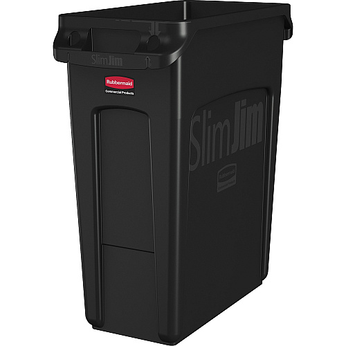 Rubbermaid Commercial Slim Jim 16-Gallon Vented Waste Containers 16 gal Capacity - Rectangular - Crush Resistant, Durable, Chemical Resistant, Crush Resistant, Recyclable, Handle - 25" Height x 11" Width x 22" Depth - Black - 4 / Carton (1955959CT)