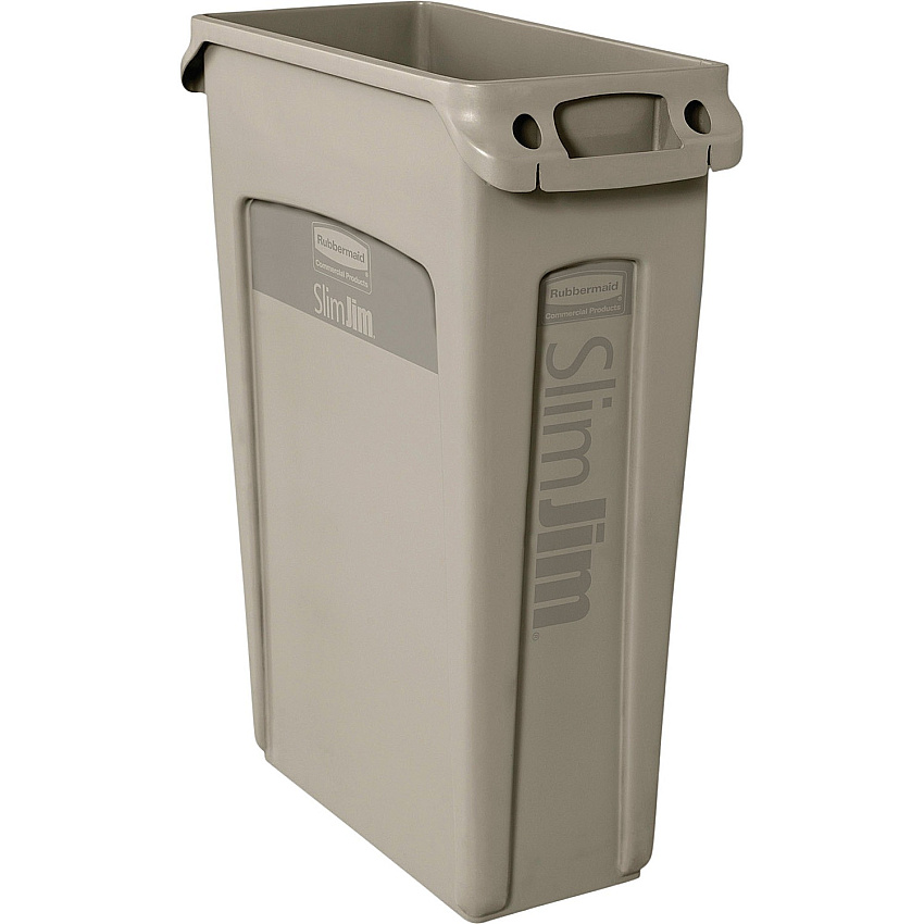 Rubbermaid Commercial Slim Jim 23-Gallon Vented Waste Containers 23 gal Capacity - Rectangular - Durable, Handle - 30" Height x 11" Width x 22" Depth - Beige - 4 / Carton (354060BGCT)