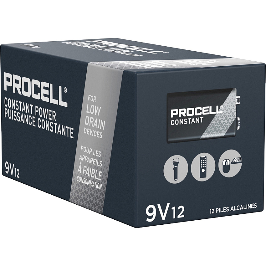 Duracell 9-Volt Procell Alkaline Constant Batteries, 12-Packs For Industrial - 9V - 692 mAh - 9 V DC - 12/Box - 6 / Carton (PC1604BKDCT)