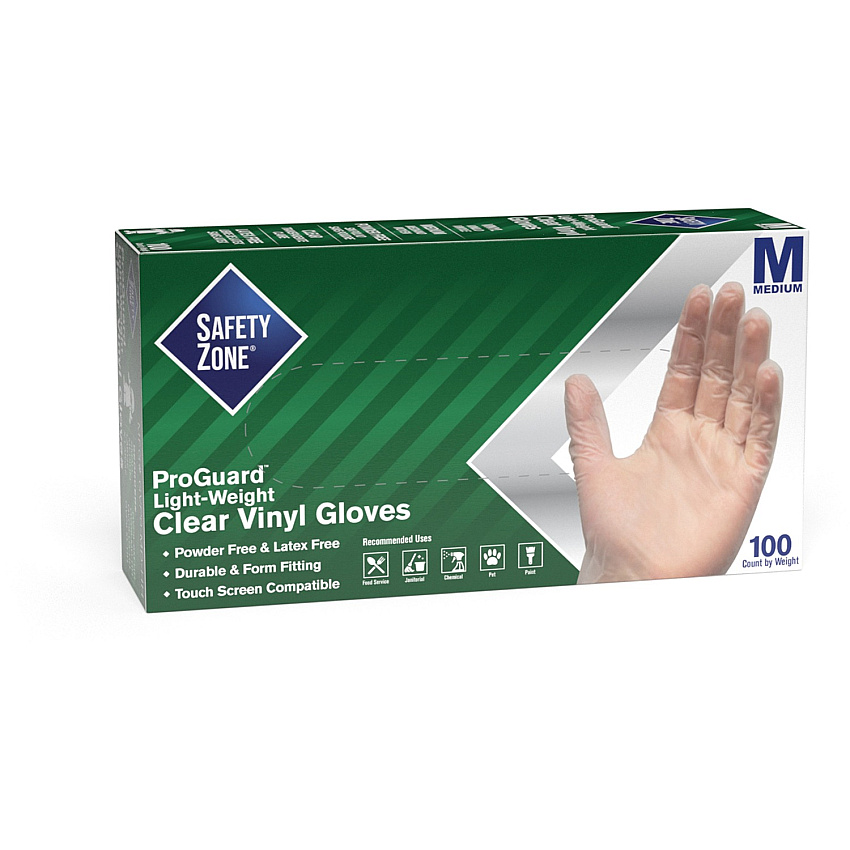Safety Zone Powder Free Clear Vinyl Gloves 9.25" Glove Length - Medium Size - Clear - Latex-free, DEHP-free, DINP-free, PFAS-free - For Food Preparation, Cleaning - 100/Box - 10 / Carton (GVP9MDHHCT)