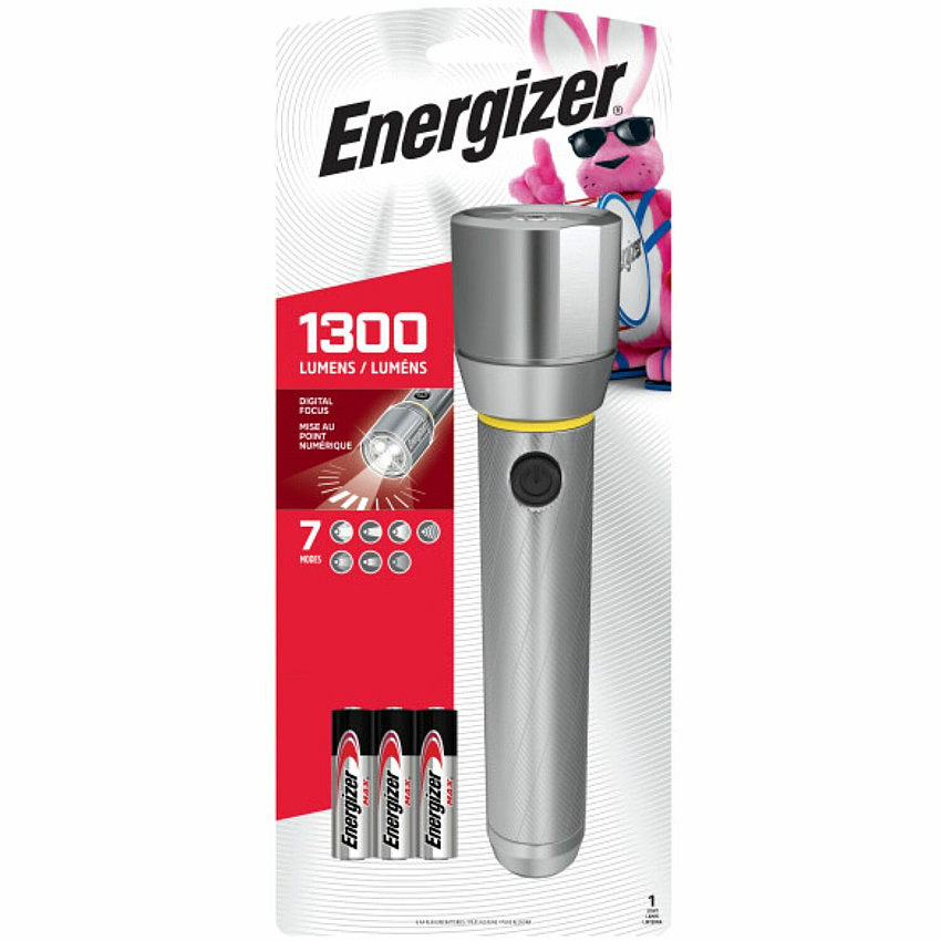 Energizer Vision HD Flashlight with Digital Focus LED - 1300 lm Lumen - 6 x AA - Battery - Metal - Chrome - 4 / Carton (EPMZH61ECT)