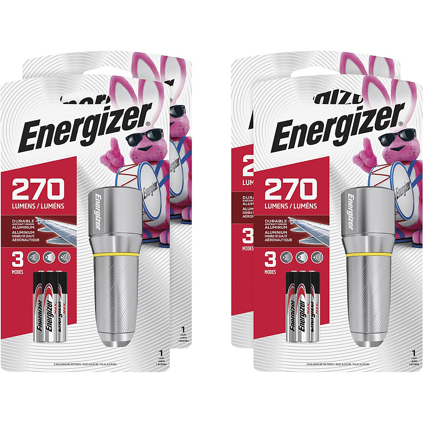 Energizer Vision HD Compact Flashlight LED - 270 lm Lumen - 3 x AA - Battery - Metal, Alloy - Chrome - 4 / Carton (EPMHH32ECT)