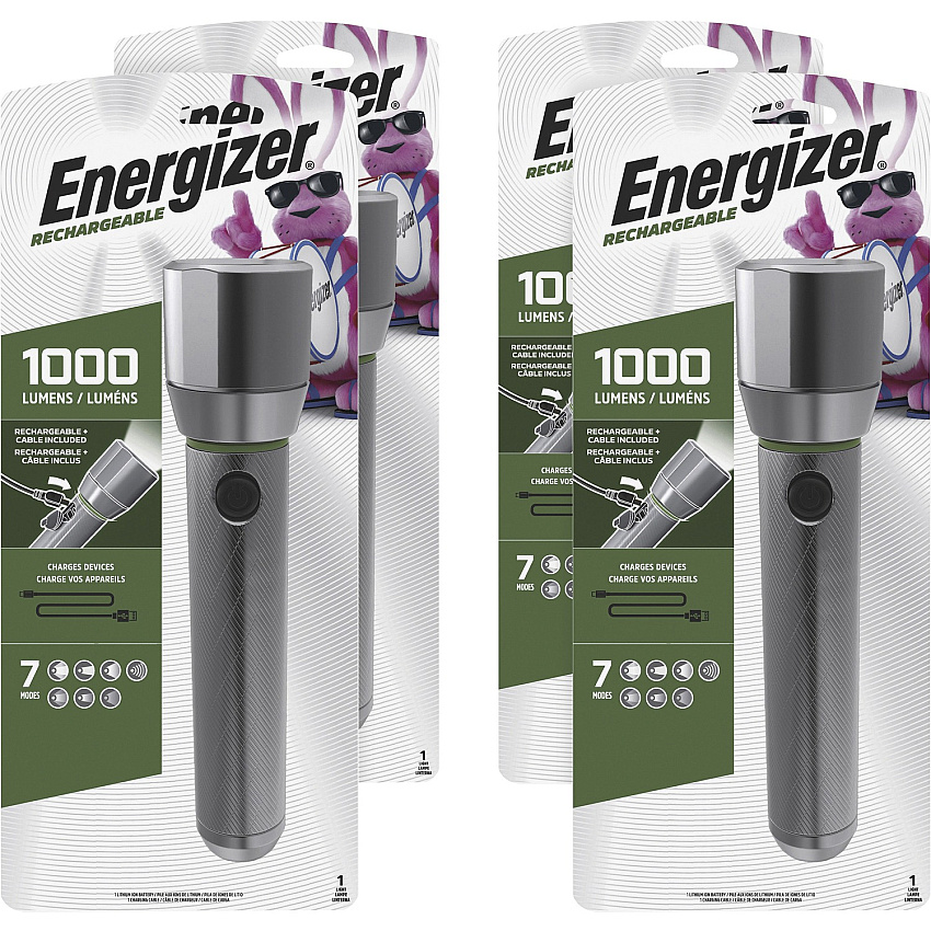 Eveready Vision HD Rechargeable LED Flashlight LED - 1000 lm Lumen - Battery Rechargeable - Battery, USB - Aluminum Alloy - Drop Resistant, Impact Resistant, Water Resistant - Aluminum - 4 / Carton (ENPMHRL7CT)