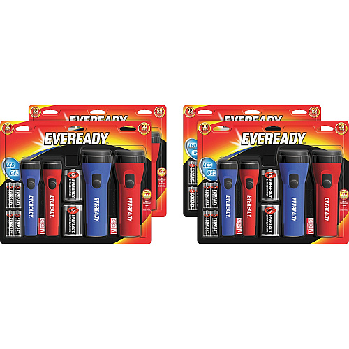 Eveready LED Flashlight Combo Pack LED - Bulb - 25 lm Lumen - D - Battery - Red, Blue - 4/Pack - 4 / Carton (EVM5511SCT)