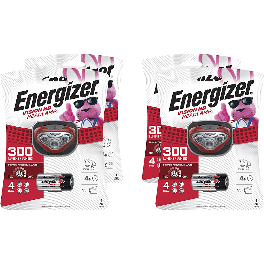 Energizer Vision HD LED Headlamp LED - 150 lm Lumen - 3 x AAA - Impact Resistant, Water Resistant, Shatter Proof - Red - 4 / Carton (HDB32ECT)