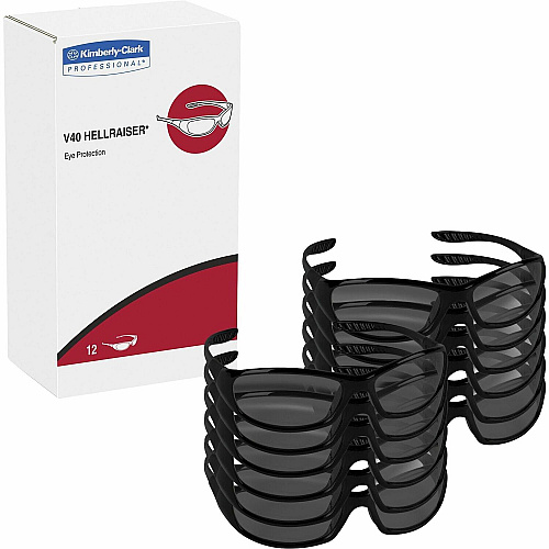 Kleenguard V40 Hellraiser Safety Eyewear Recommended for: Industrial, Manufacturing - Size Universal - Ultraviolet Protection - Smoke Lens - Black Frame - Scratch Resistant, Flex-Point Temple, Flexible, Comfortable, Flex-Point Temple, Wraparound (25714CT)