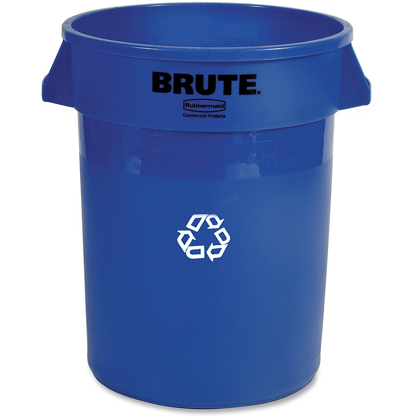 Rubbermaid Commercial Brute 32-Gallon Vented Recycling Containers 32 gal Capacity - Round - Handle, Peel Resistant, Reinforced, UV Coated, Damage Resistant, Warp Resistant, Heavy Duty - 27.3" Height x 21.9" Diameter - Plastic, Stainless Steel - (263273CT)
