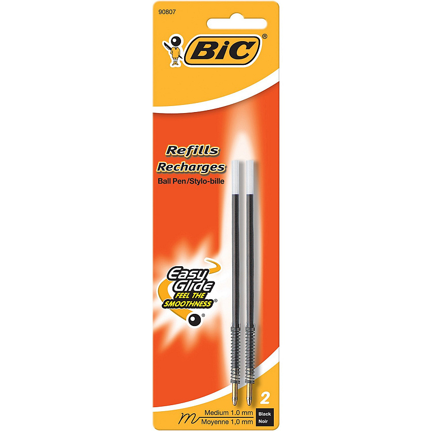 BIC Easy Glide 1.0mm Ball Pen Refills Medium Point - Black Ink - Smooth Writing - 2 / Pack (MRCP2BK)