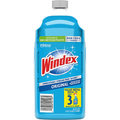 Windex&reg; Original Glass Cleaner Refill, 2.1 qt. Refill Bottle 67.6 fl oz (2.1 quart) - Streak-free, Film-free, Phosphate-free - Blue Bottle - 1 Each (316147)