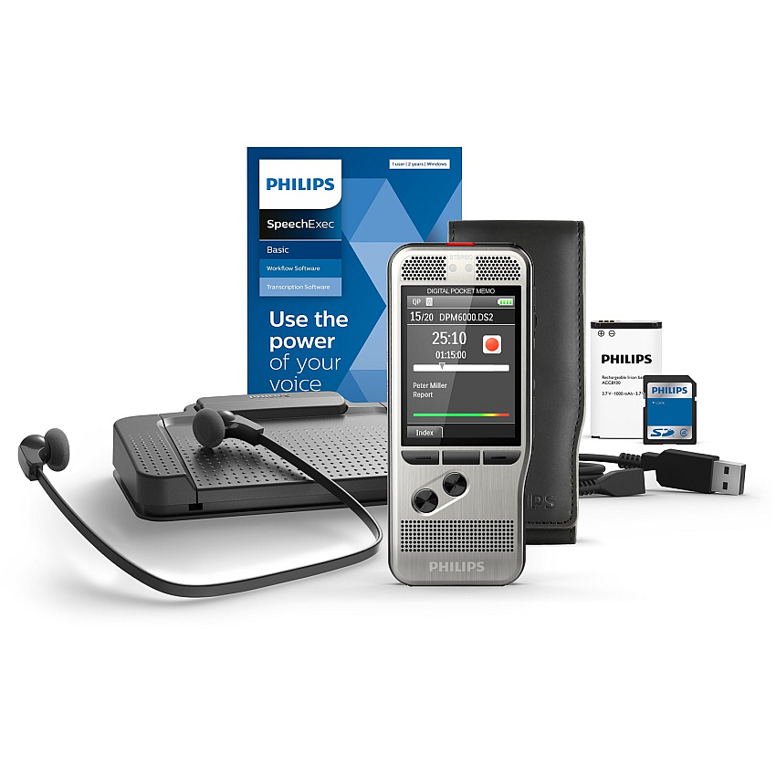 Philips Pocket Memo Dictation and Transcription Set SDHC Supported - USB - Headphone - Portable (DPM670003)