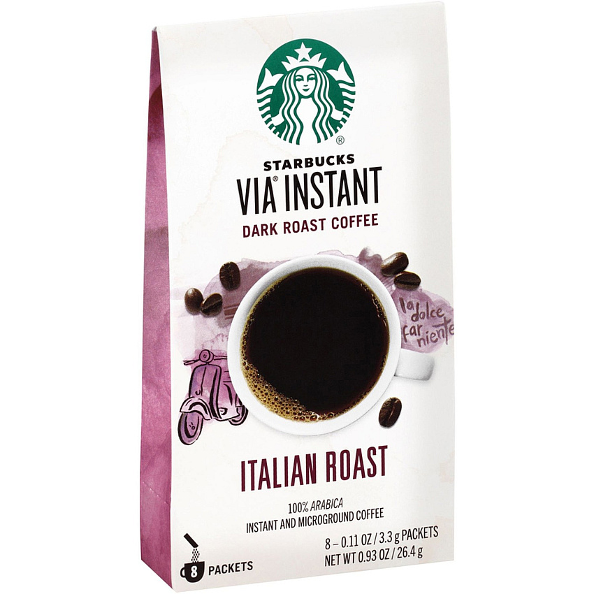 Starbucks Portion Pack VIA Ready Brew Italian Roast Coffee Bold - 0.1 oz - Portion Pack - Italian Roast - 8 / Box (12407838)