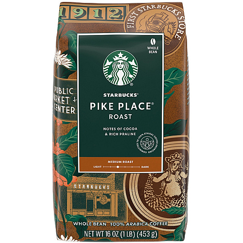 Starbucks Whole Bean Pike Place Roast Coffee Medium - 16 oz - Whole Bean - Pike Place - 1 Each (12411946)