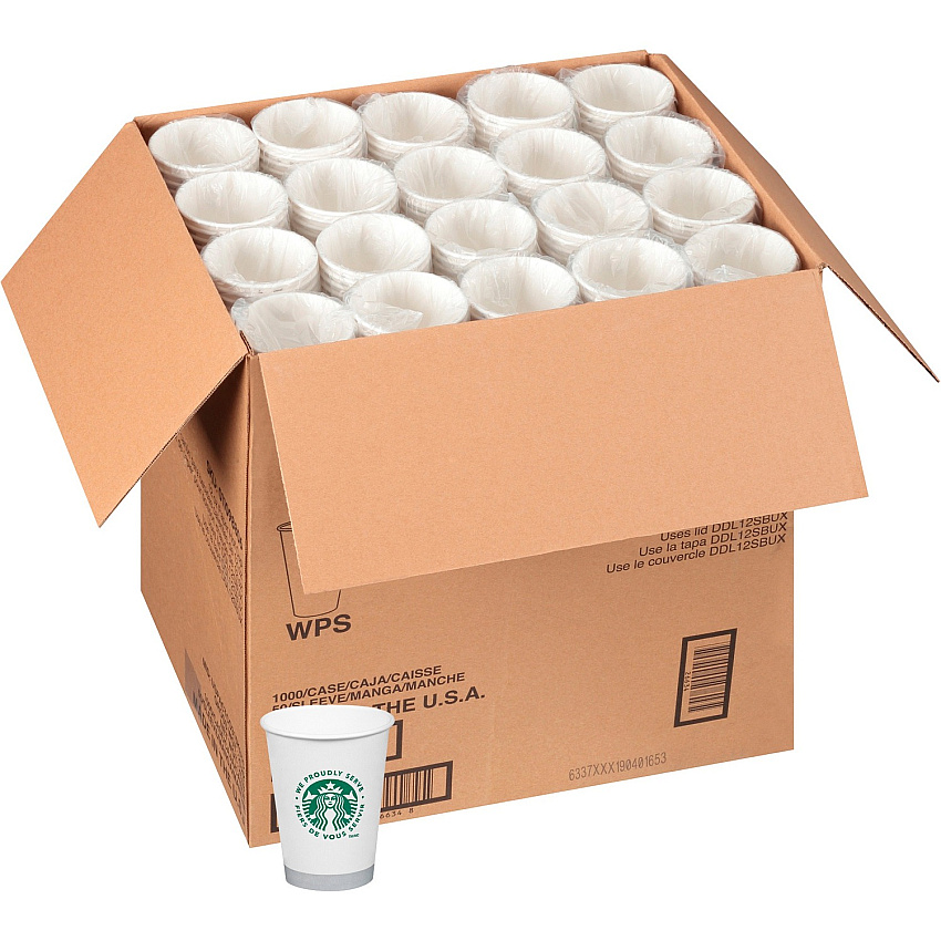 Starbucks We Proudly Serve 12 oz Hot Cups 12 fl oz - White, Green - Coffee, Hot Drink, Tea, Hot Chocolate, Cappuccino - 1000 / Carton (12434031)