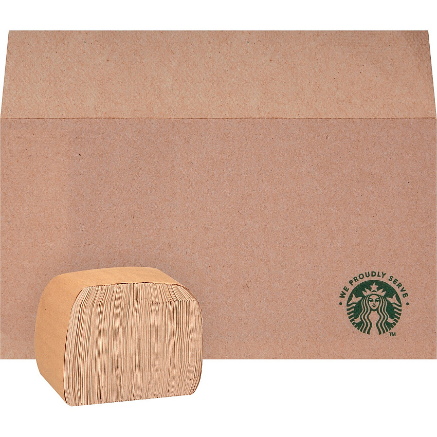 Starbucks We Proudly Serve Branded Napkins We Proudly Serve - Tan - FiberPack - 300/Pack - 20 / Carton (12421257)