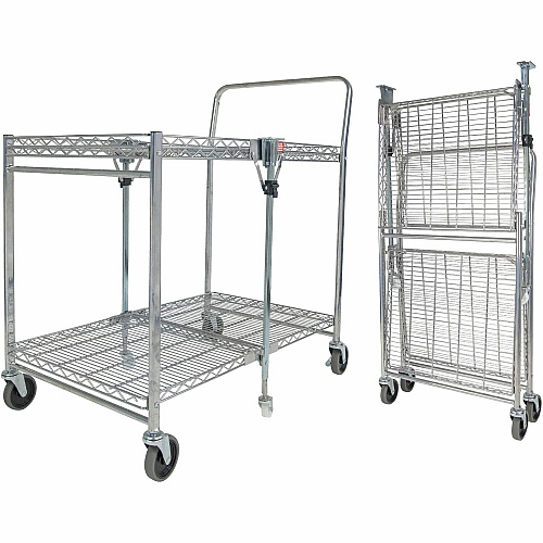 Bostitch Stowaway Utility Cart 2 Shelf - 250 lb Capacity - 4 Casters - 35" Width x 37.25" Depth x 22" Height - Chrome - 1 Each (BSACLGCR)