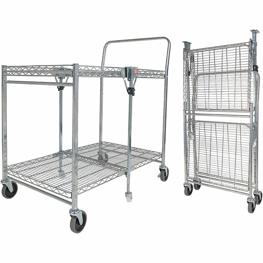 Bostitch Stowaway Utility Cart 2 Shelf - 250 lb Capacity - 4 Casters - 35" Width x 37.25" Depth x 22" Height - Chrome - 1 Each (BSACLGCR)