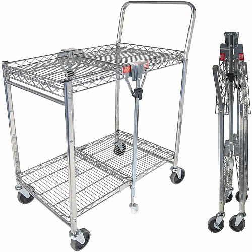 Bostitch Stowaway Utility Cart 2 Shelf - 400 lb Load Capacity - 6 Casters - 31" Length x 19.50" Width x 39" Height - Chrome - 1 Each (BSACSMCR)