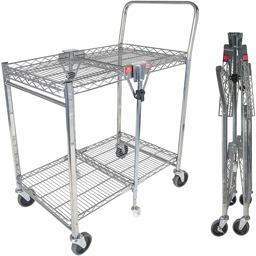Bostitch Stowaway Utility Cart 2 Shelf - 400 lb Load Capacity - 6 Casters - 31" Length x 19.50" Width x 39" Height - Chrome - 1 Each (BSACSMCR)
