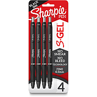 Sharpie S-Gel Pens 0.5 mm Fine Pen Point - Black Ink - Gel-based - Black Barrel - 4 / Pack (2096140)