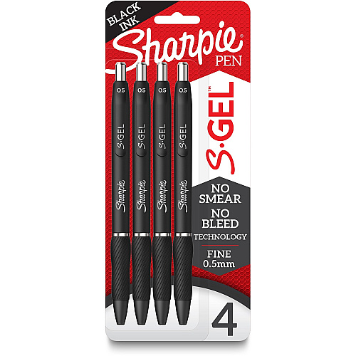 Sharpie S-Gel Pens 0.5 mm Fine Pen Point - Black Ink - Gel-based - Black Barrel - 4 / Pack (2096140)