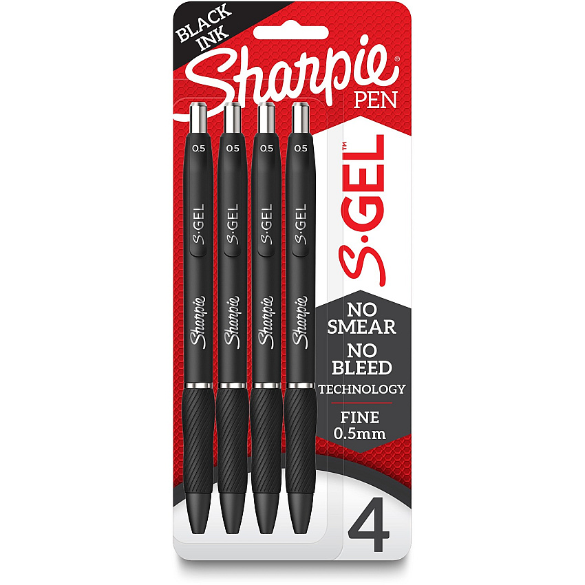 Sharpie S-Gel Pens 0.5 mm Fine Pen Point - Black Ink - Gel-based - Black Barrel - 4 / Pack (2096140)