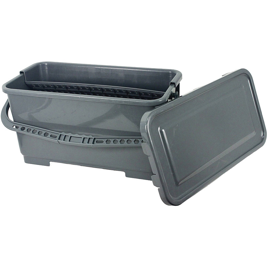 Genuine Joe Microfiber Mop Charging Bucket 6 gal - Graduated, Sealable Lid - 10.3" x 12.6" - Plastic - Gray - 1 Each (GJO03126)