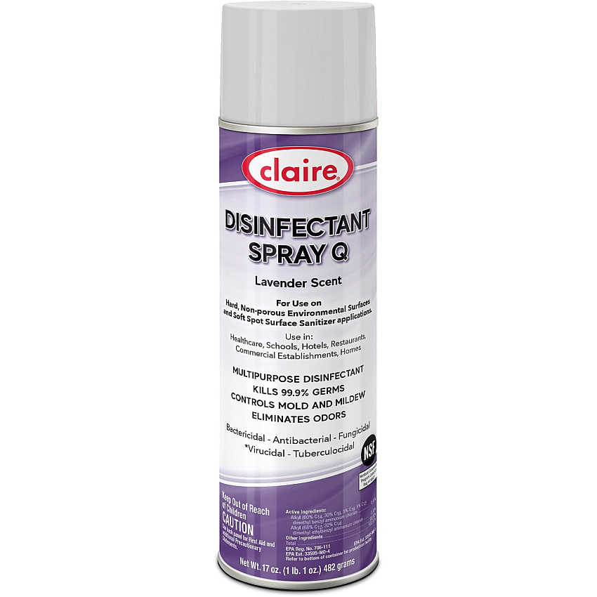 Claire Multipurpose Disinfectant Spray 17 fl oz (0.5 quart) - Lavender Scent - Bactericide, Antibacterial, Fungicide, Virucidal - Purple - 12 / Carton (C1003)