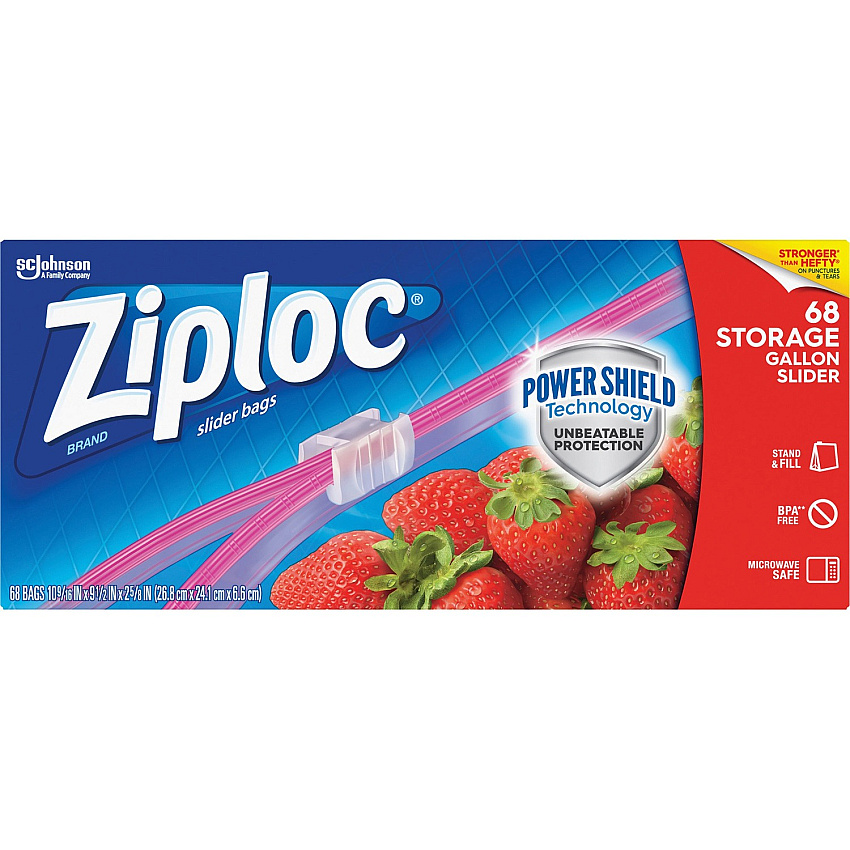 Ziploc&reg; Gallon Storage Slider Bags Large Size - 2.63" Length x 10.56" Width x 9.50" Depth - Sliding Closure - Blue - Food, Supplies - 68 / Box (316489)