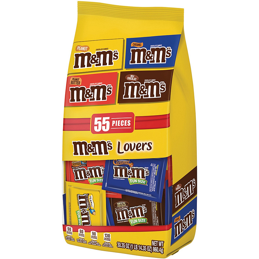M&M's Chocolate Candies Lovers Variety Bag Milk Chocolate, Peanut, Peanut Butter, Caramel - 1.90 lb - 1 Each - 55 Per Bag (SN56025)