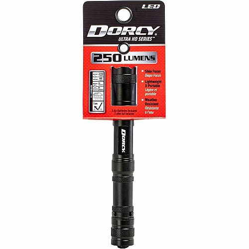 Dorcy Active Series Lightweight Flashlight 250 lm Lumen - 2 x AA - Battery - Metal, Aircraft Aluminum - Water Resistant, Impact Resistant - Black - 1 Each (414117)