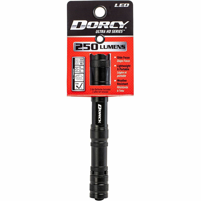 Dorcy Active Series Lightweight Flashlight 250 lm Lumen - 2 x AA - Battery - Metal, Aircraft Aluminum - Water Resistant, Impact Resistant - Black - 1 Each (414117)