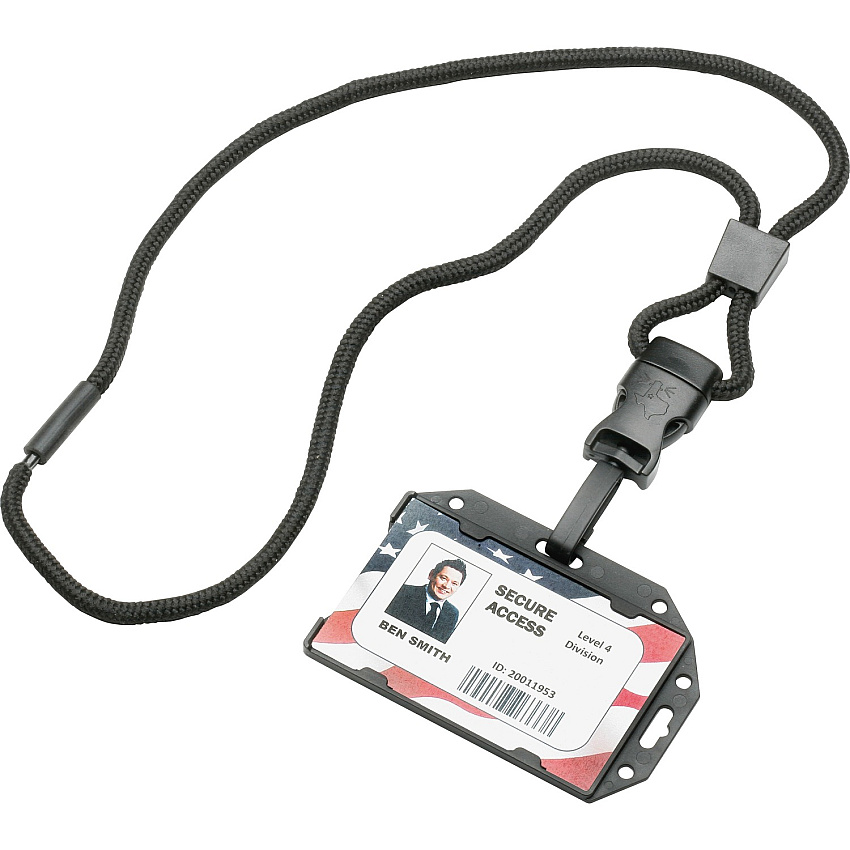 AbilityOne 8455016660466 SKILCRAFT Smart Card Holder with Lanyard, Black, 2 1/2" x 3 4/5", 1 Dozen