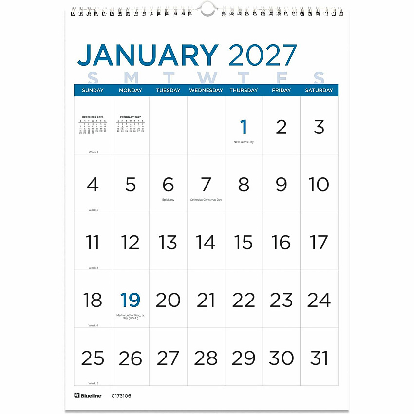 Blueline Large Print Wall Calendar, English (C173106)