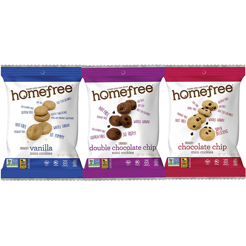 Homefree Mini Cookie Variety Pack Dairy-free, Tree-nut Free, Peanut-free, Gluten-free, Low Sodium, Trans Fat Free, Cholesterol-free, Egg-free - Vanilla, Chocolate Chip - 1.10 oz - 30 / Carton (00130)