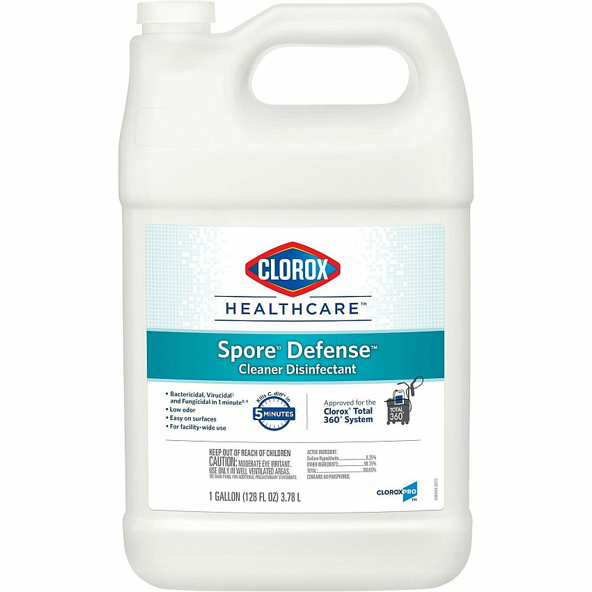 Clorox Healthcare Spore Defense Cleaner Disinfectant Refill Ready-To-Use - 128 fl oz (4 quart) - Low Odor, Antibacterial, Closed System - White Bottle - 1 Each (32122)