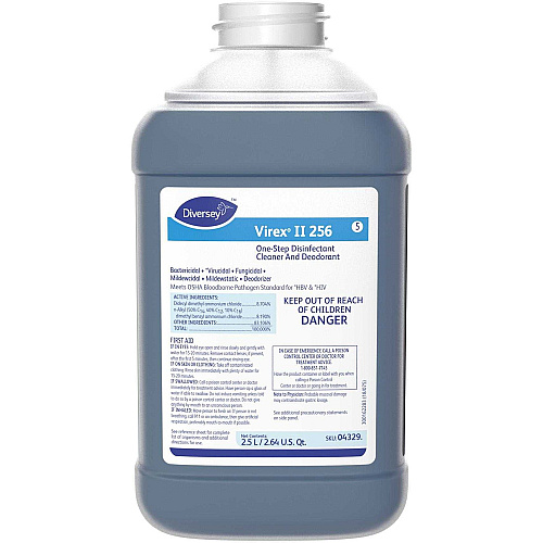 Diversey Virex II 256 Disinfectant Cleaner Concentrate - 84.5 fl oz (2.6 quart) - Minty Scent - Deodorize, Non-porous, Deodorant - Blue - 2 / Carton (04329)