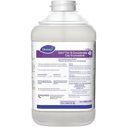 Diversey Oxivir Five 16 Concentrate Concentrate - 84.5 fl oz (2.6 quart) - Characteristic Scent - Fast Acting, VOC-free, NPE-free, Non-porous - Clear - 2 / Carton (4963331)