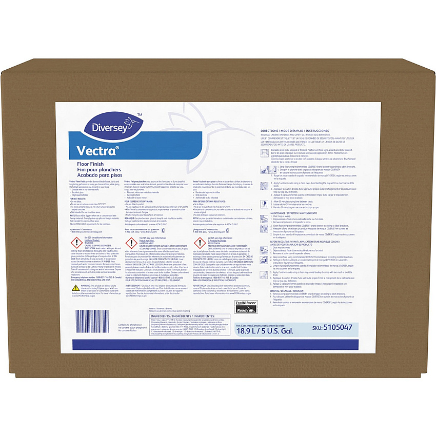 Diversey Vectra Floor Finish Ready-To-Use - 640 fl oz (20 quart) - Ammonia Scent - Fast Acting, Durable, Scuff Resistant, Scratch Resistant, Slip Resistant - Off White - 1 Each (5105047)