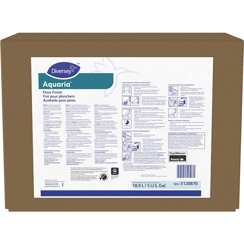 Diversey Aquaria Floor Finish Ready-To-Use - 640 fl oz (20 quart) - Ammonia Scent - 1 Each - Slip Resistant, Durable, Long Lasting - White (5120870)