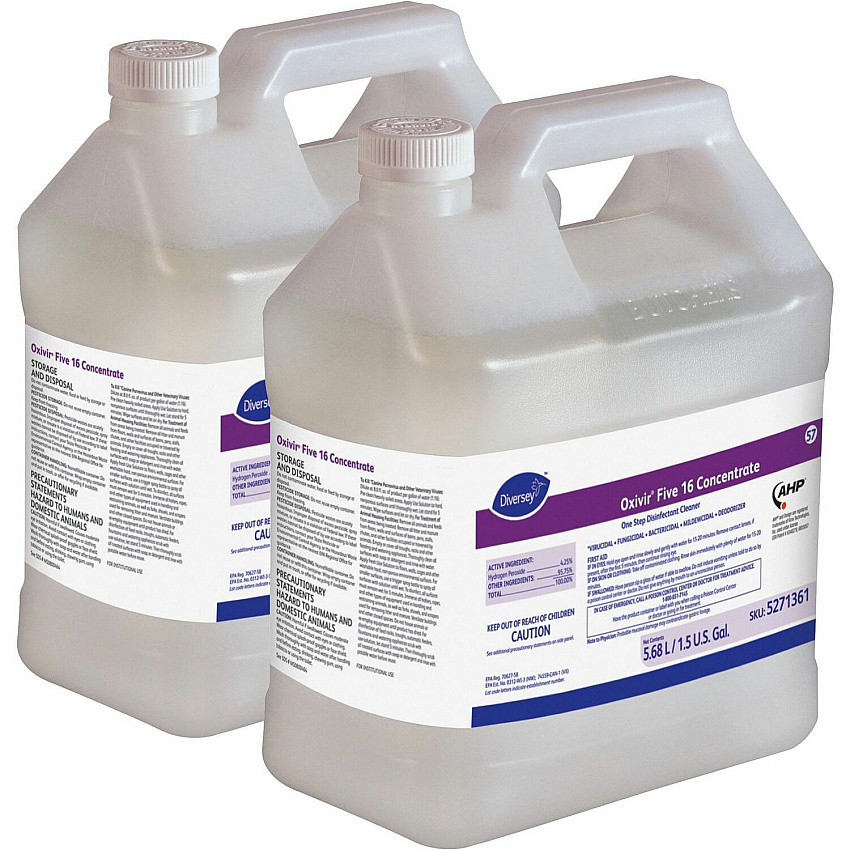 Diversey Oxivir Five 16 Concentrate Concentrate - 192 fl oz (6 quart) - Fast Acting, VOC-free, NPE-free - Clear - 2 / Carton (5271361)