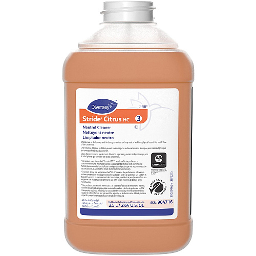 Diversey Stride Citrus Neutral Cleaner Concentrate - 84.5 fl oz (2.6 quart) - Citrus Scent - Non Alkaline, Low Foaming, pH Neutral, Film-free, Phosphorous-free - Orange - 2 / Carton (904716)