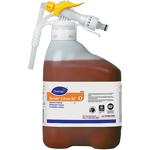 Diversey Stride Citrus Neutral Cleaner Concentrate - 169.1 fl oz (5.3 quart) - Citrus Scent - Non Alkaline, Low Foaming, pH Neutral, Film-free, Phosphorous-free - Orange - 1 Each (93063390)