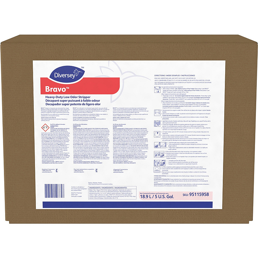 Diversey Bravo Heavy Duty Low Odor Stripper 640 fl oz (20 quart) - Heavy Duty, Low Odor, Ammonia-free, Solvent-free - Clear - 1 Each (95115958)