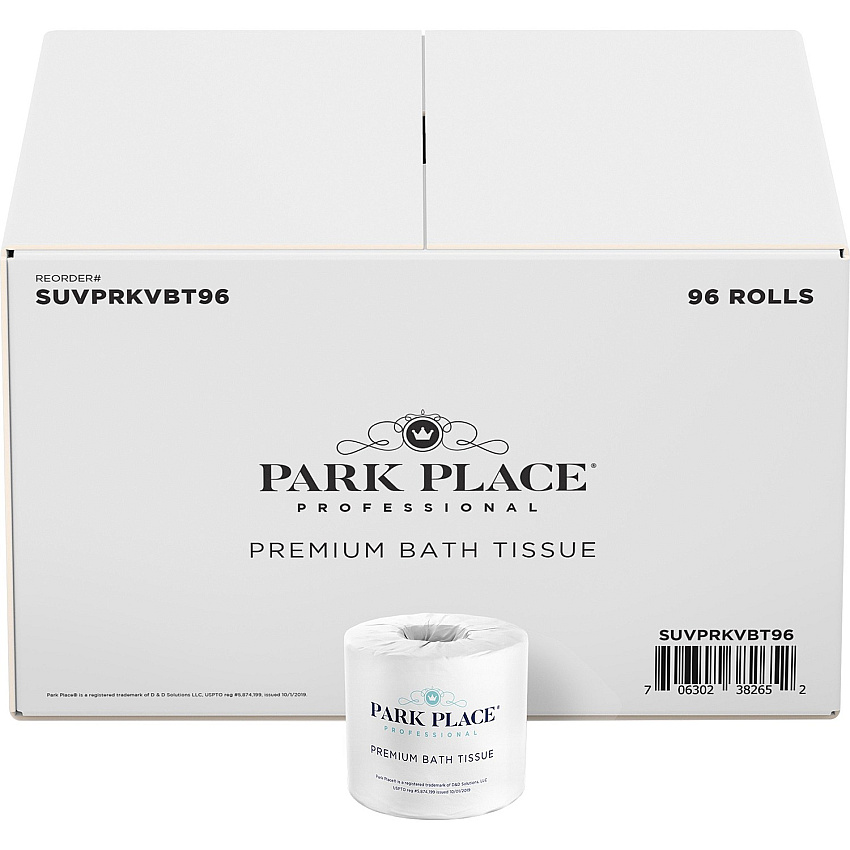Park Place&reg; Premium Toilet Paper, 2-Ply, 420 Sheets, 96 Rolls 2 Ply - 420 Sheets/Roll - Embossed Pattern - White - 96 / Carton (PRKVBT96)