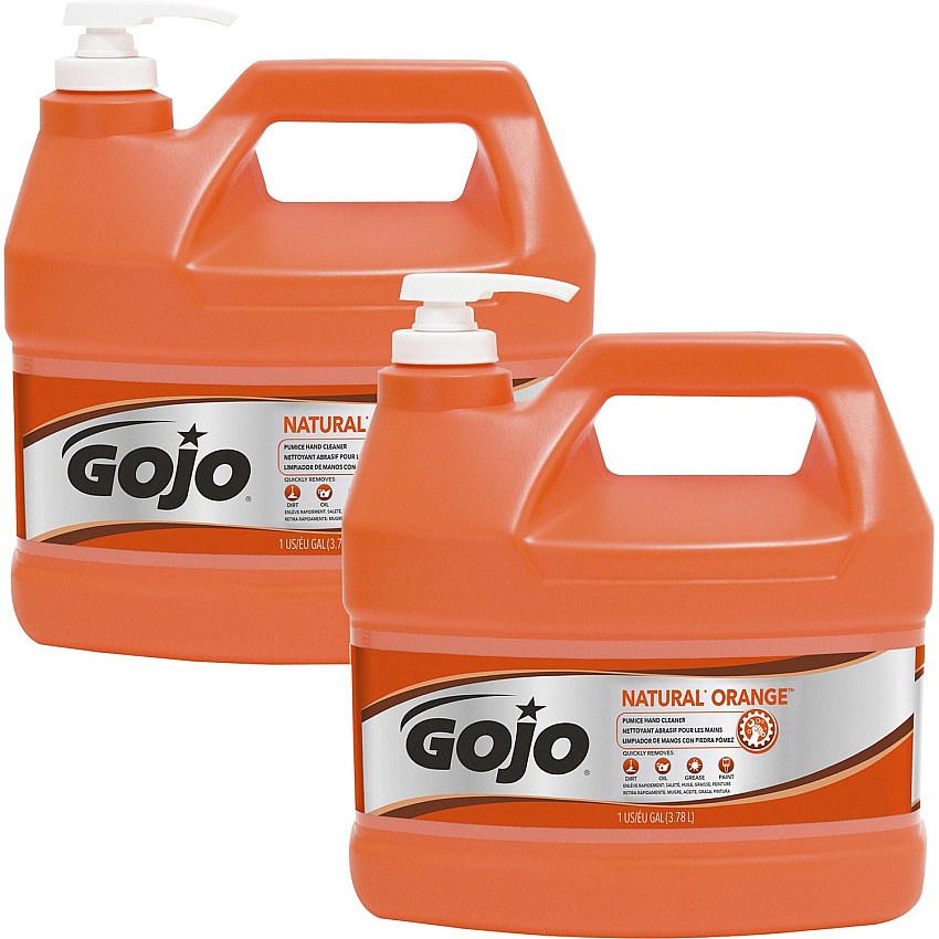 Gojo&reg; NATURAL* ORANGE Pumice Hand Cleaner Orange Citrus Scent - 1 gal - Pump Bottle Dispenser - Soil Remover, Dirt Remover, Grease Remover, Oil Remover - Hand - Fast Acting, Heavy Duty - 2 / Carton (095502)