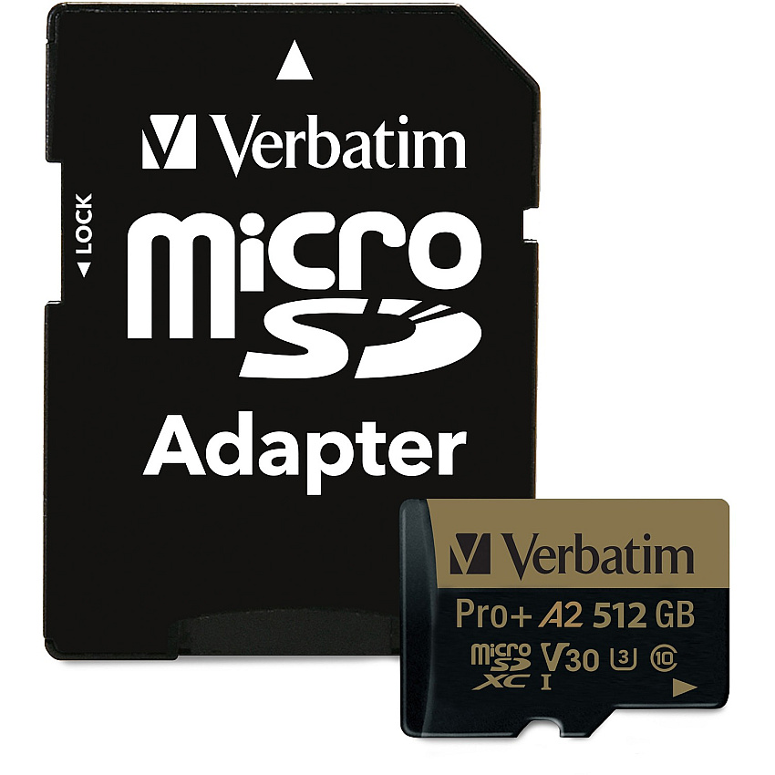 Verbatim Pro+ 512 GB Class 10/UHS-I (U3) microSDXC - 1 Pack 100 MB/s Read - 60 MB/s Write - 666x Memory Speed - Lifetime Warranty (70393)
